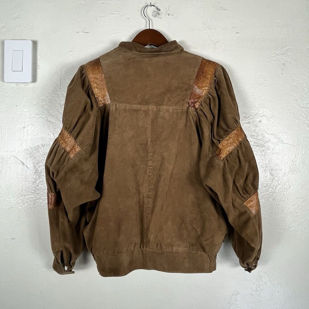Vintage Norceur Genuine Leather Jacket 80s Batwing Structured Shoulder Snakeskin - Picture 5 of 16
